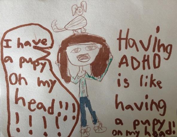 Dziecko pokazuje, jak to jest mieć ADHD w sztuce