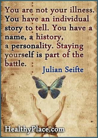 Cytat z piętnem - Nie jesteś swoją chorobą. Masz indywidualną historię do opowiedzenia. Masz imię, historię, osobowość. Pozostanie sobą jest częścią bitwy.